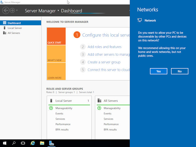 Server Manager. Network discovery setting.